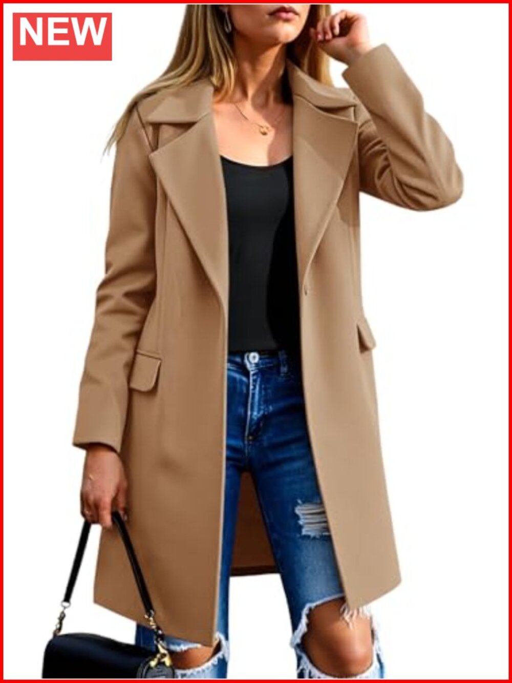 Women's Wool Pea Coat Notch Lapel Single Breasted Trench Coat